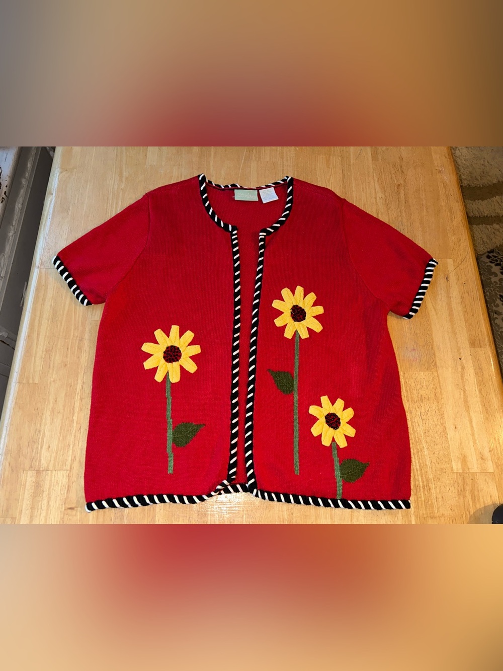 Vintage 220 Hickory cardigan sweater flower floral sunflower cottage core large
